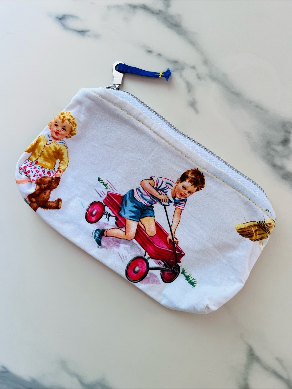 Retro "Dick and Jane" Illustrated Cloth Zipper Pouch BNWOT